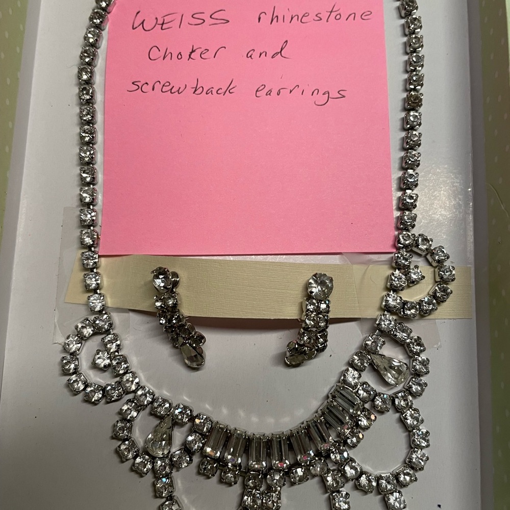 Weiss Silver Rhinestone Choker and Earrings Set